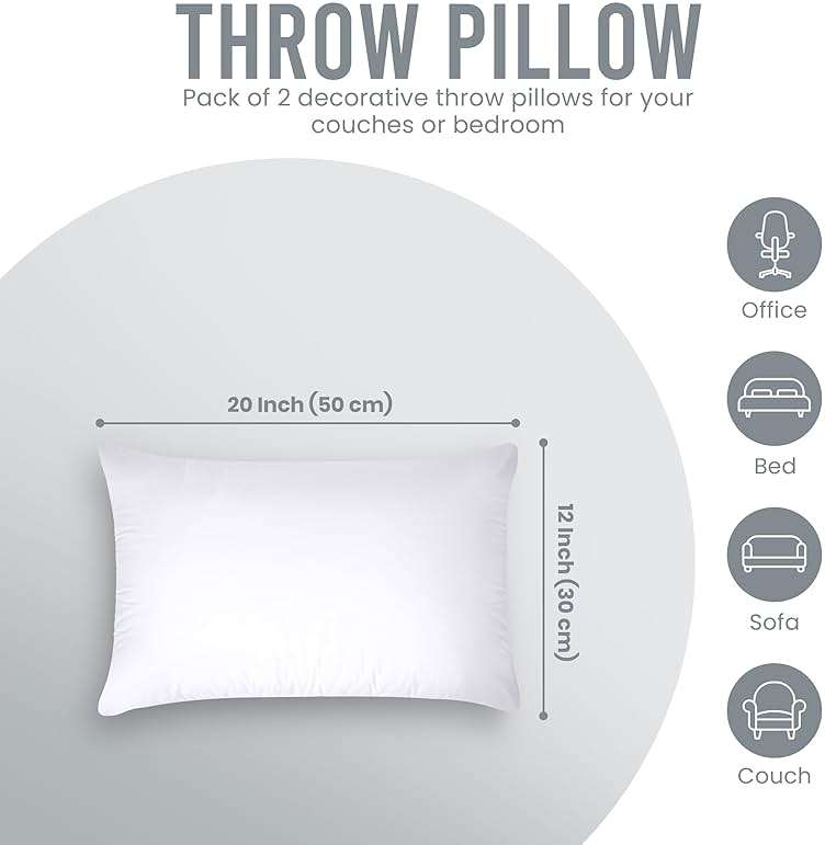 Utopia Bedding 12x20 Pillow Inserts, Set of 2, White – Indoor Decorative Throw Pillows for Bed, Sofa & Couch – Soft, Supportive & Fluffy Cushion Inserts - Image 3