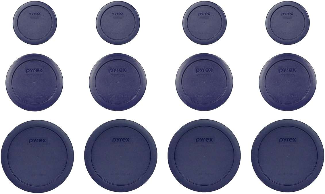 Pyrex (4) 7200-PC 2-Cup & (4) 7201-PC 4-Cup & (4) 7202-PC 1-Cup Blue Food Storage Lids - Made in the USA - Image 1