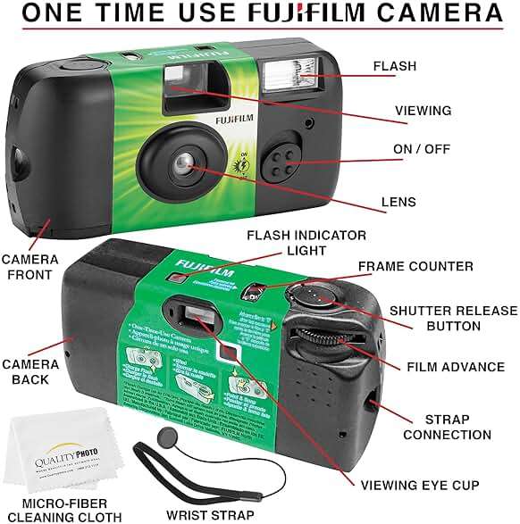 Fujifilm QuickSnap Flash 400 Disposable 35mm Camera + Hand Strap + Quality Photo Microfiber Cloth (3 Pack) - Image 2