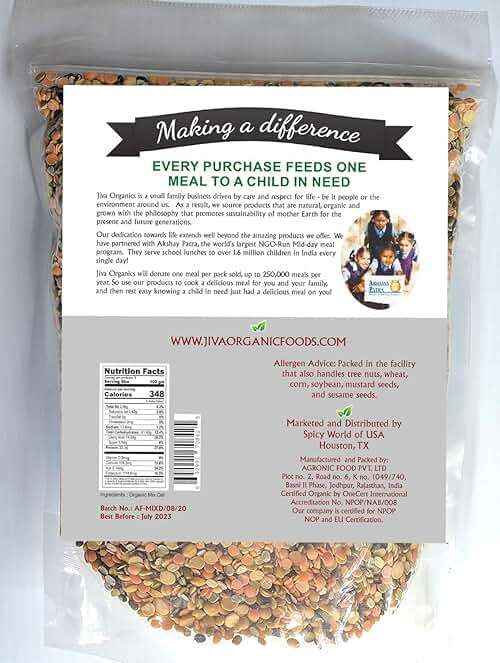 Jiva Organic Mixed Dal 2LB (Mixed Lentils) 32oz Bag - Image 4