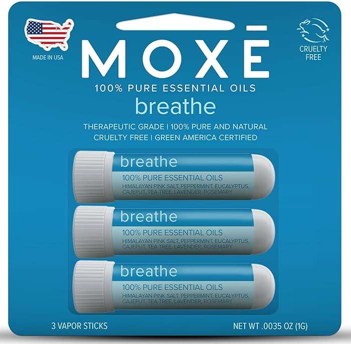 MOXE Breathe | Himalayan Salt Inhaler | Help Clear Congestion, Boost Focus and Improve Breathing | Natural Aromatherapy | Peppermint, Lavender and Tee Tree Essential Oil (3 Pack) - Image 1