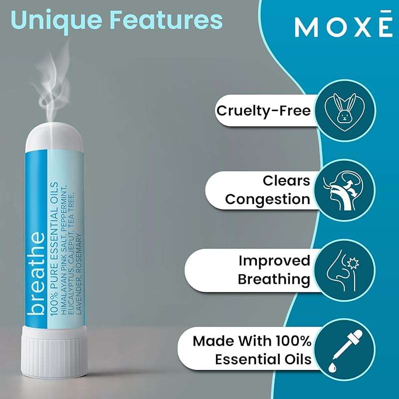 MOXE Breathe | Himalayan Salt Inhaler | Help Clear Congestion, Boost Focus and Improve Breathing | Natural Aromatherapy | Peppermint, Lavender and Tee Tree Essential Oil (3 Pack) - Image 4