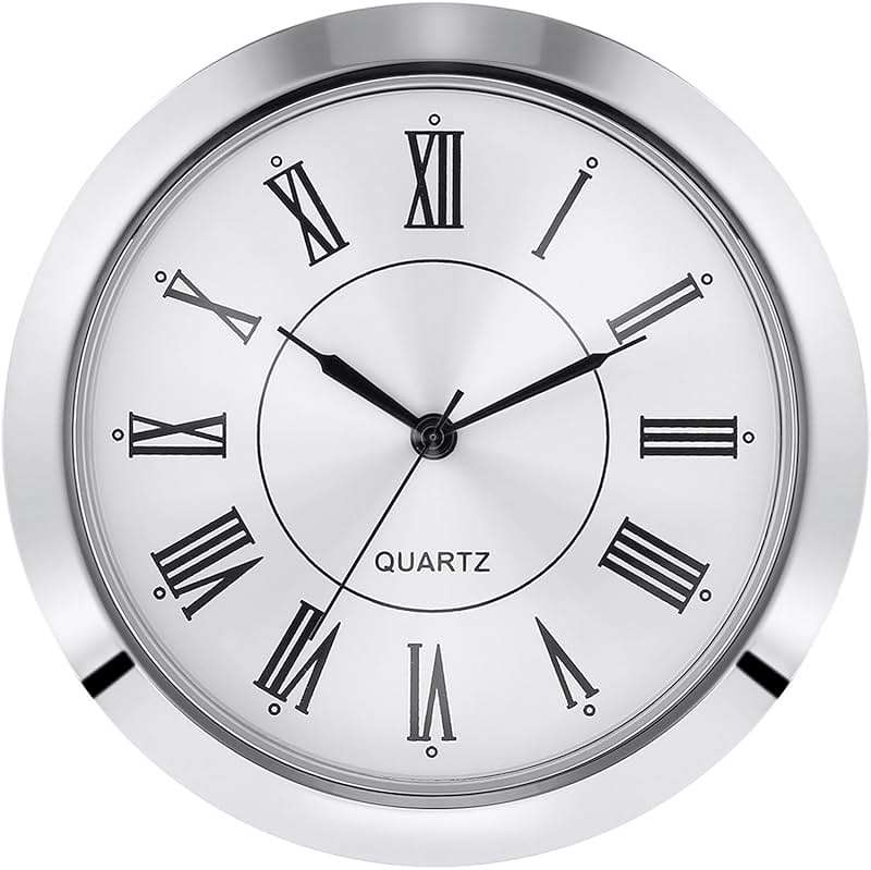 Hicarer 2-1/8 Inch (55 mm) Quartz Clock Fit-up/Insert, Fit Diameter 1.97 Inch (50 mm) Hole, Zinc-Alloy Metal Case, Roman Numeral, Silver - Image 1