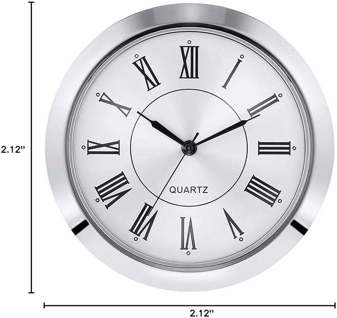 Hicarer 2-1/8 Inch (55 mm) Quartz Clock Fit-up/Insert, Fit Diameter 1.97 Inch (50 mm) Hole, Zinc-Alloy Metal Case, Roman Numeral, Silver - Image 3