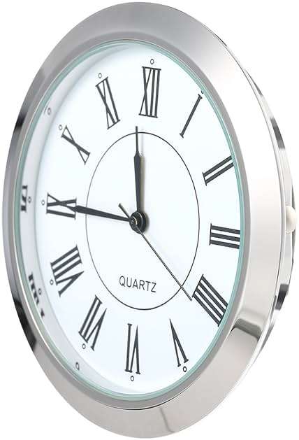 Hicarer 2-1/8 Inch (55 mm) Quartz Clock Fit-up/Insert, Fit Diameter 1.97 Inch (50 mm) Hole, Zinc-Alloy Metal Case, Roman Numeral, Silver - Image 5