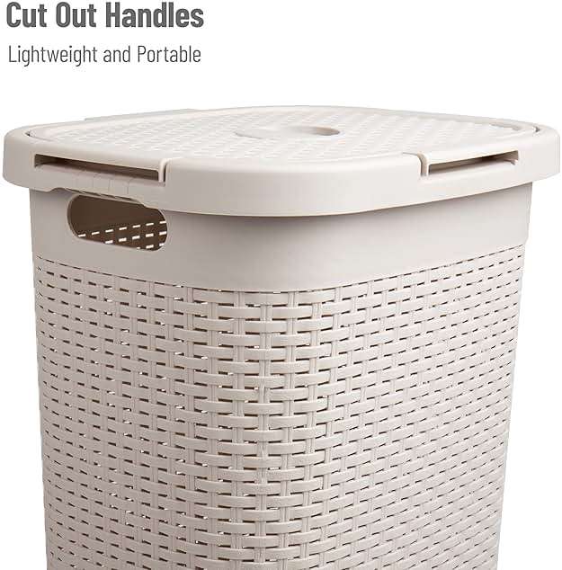 Mind Reader Slim Laundry Hamper with Lid, 60L Tall Clothes Basket, Narrow Tapered Design for Bathrooms, Closets and Laundry Rooms, Plastic, Ivory - Image 4