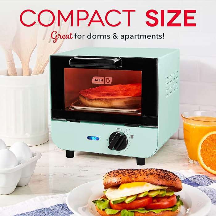 Dash Mini Toaster Oven | Small Toaster Oven for Dorms, Apartments, & Small Kitchens, Adjustable Timer Dial with Auto Shutoff, Removable Cooking Tray & Crumb Catch, Aqua - Image 3