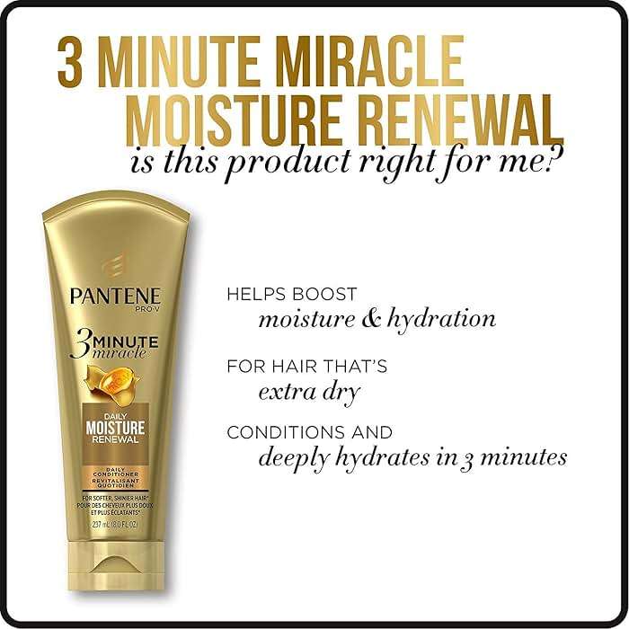 Pantene, Conditioner, Pro-V Daily Moisture Renewal for Dry Hair, 3 Minute Miracle, 6 Fl Oz (Pack of 3) - Image 2