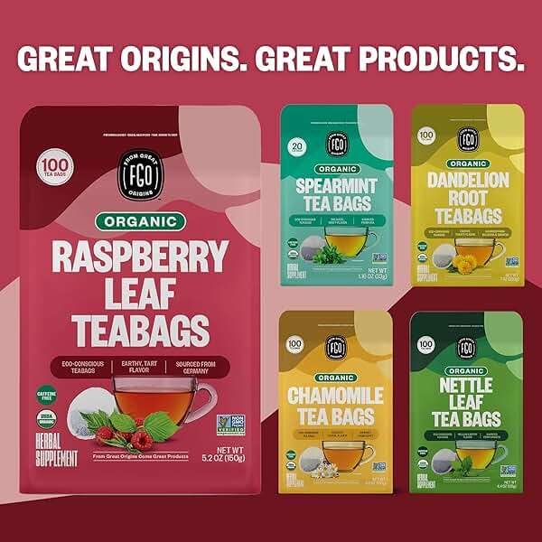 FGO Organic Red Raspberry Leaf Tea Bags, 100 Eco-Conscious Tea Bags, Caffeine Free, Imported from Germany, Reseable Bag, Packaging May Vary (Pack of 1) - Image 7
