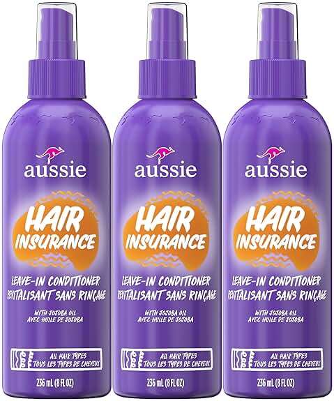 Aussie Hair Insurance Leave-In Conditioner Spray: Moisturizing Frizz Control & Detangler with Jojoba Oil (8 Fl Oz Each, 3-Pack) - Image 1