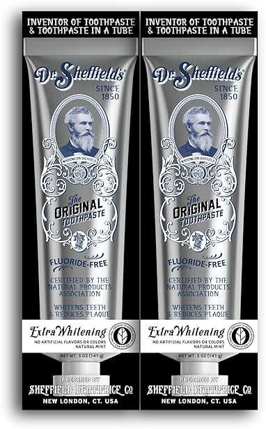 Dr. Sheffield’s Fluoride Free Toothpaste, Extra Whitening, Certified Natural Toothpaste with Real Peppermint Flavor, Teeth Whitening Toothpaste for Fresh Breath, 2-Pack - Image 1