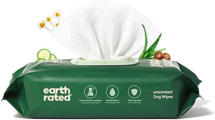 Earth Rated Pet Wipes for Dogs and Cats, Hypoallergenic, Cleaning and Hydrating, for Grooming Paws, Body and Butt, Unscented, 100 Count - Image 1