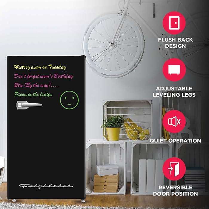 Frigidaire EFR331 Single Door Compact Refrigerator - Adjustable Thermostat Control - Reversible Doors - Front Blackboard, Write and Erase - Ideal for Dorm, Office, RV, Room - Black, 3.2 Cubic Feet - Image 4