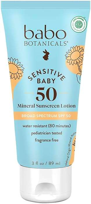 Babo Botanicals Sensitive Baby Mineral Sunscreen Lotion SPF50 - Natural Zinc Oxide - Face & Body - Fragrance-Free - Water-Resistant - EWG Verified - Vegan - Extra Sensitive Skin - For Babies & Kids - Image 1