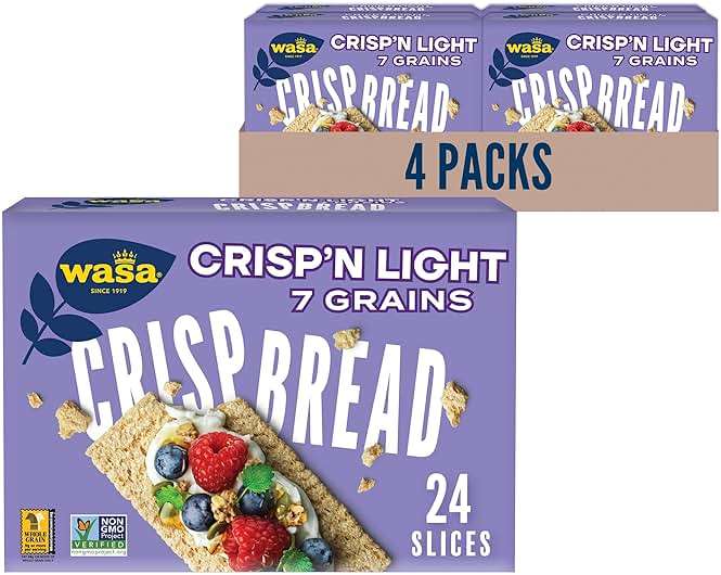 Wasa Crisp’n Light 7 Grains Crispbread, 4.9 oz (Pack of 4), Crackers, Non-GMO Ingredients, 7 Grain Blend, 20 Calories per Slice - Image 1