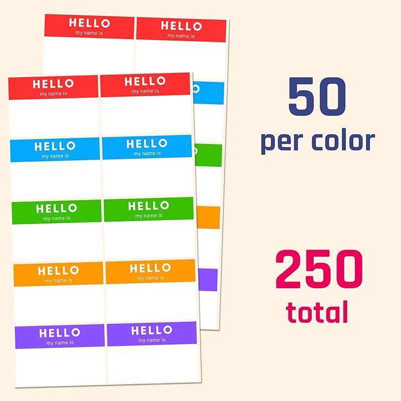 250 Pack - Hello My Name is Stickers, Name Tags Stickers Labels - 3" x 2", 5 Colors - Image 4