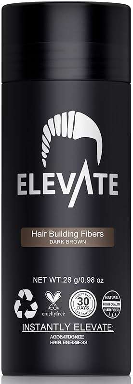 ELEVATE Hair Fibers to Instantly Thicken & Completely Conceal Thinning Balding Areas Loss in 30 Seconds for Men & Women (DARK BROWN) 28g Size - 100% Natural & Undetectable Keratin Fibers - Image 1