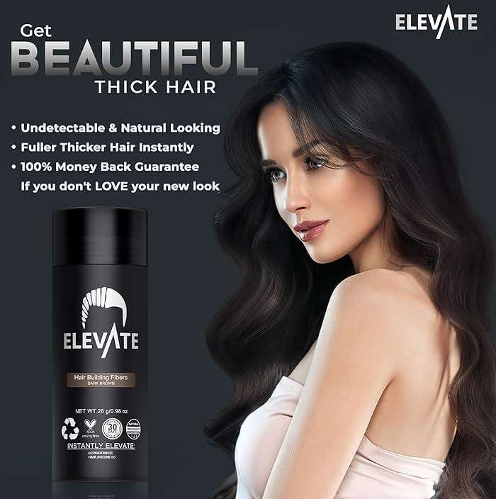 ELEVATE Hair Fibers to Instantly Thicken & Completely Conceal Thinning Balding Areas Loss in 30 Seconds for Men & Women (DARK BROWN) 28g Size - 100% Natural & Undetectable Keratin Fibers - Image 4