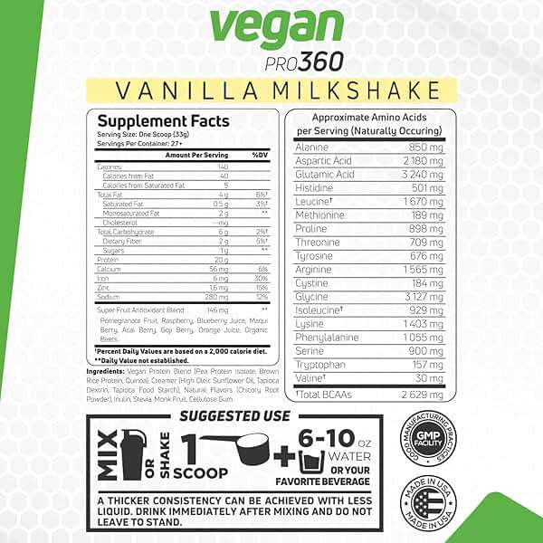 Forzagen Vegan Protein 360 2 Lbs 27 Servings, Plant Based Protein Extracted from Quinoa, Brown Rice and Pea Isolate Protein, Dairy, Soy and Gluten Free, Nom GMO (Vanilla Milkshake) - Image 3