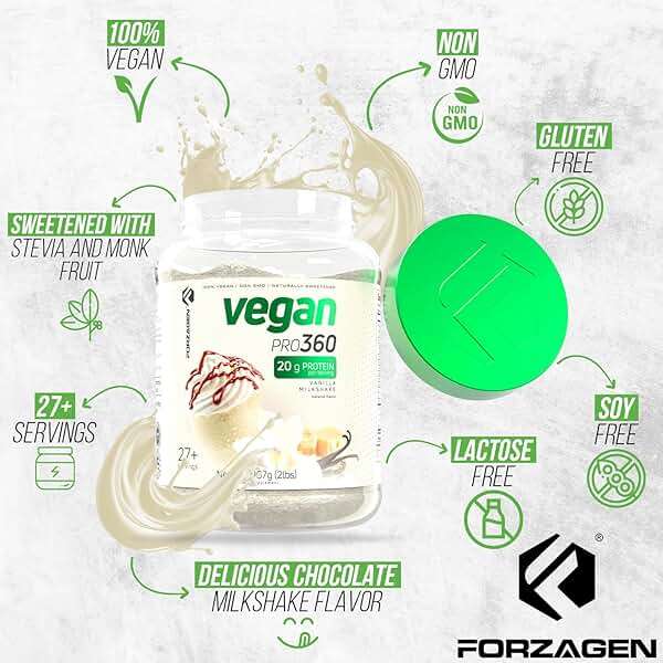 Forzagen Vegan Protein 360 2 Lbs 27 Servings, Plant Based Protein Extracted from Quinoa, Brown Rice and Pea Isolate Protein, Dairy, Soy and Gluten Free, Nom GMO (Vanilla Milkshake) - Image 6
