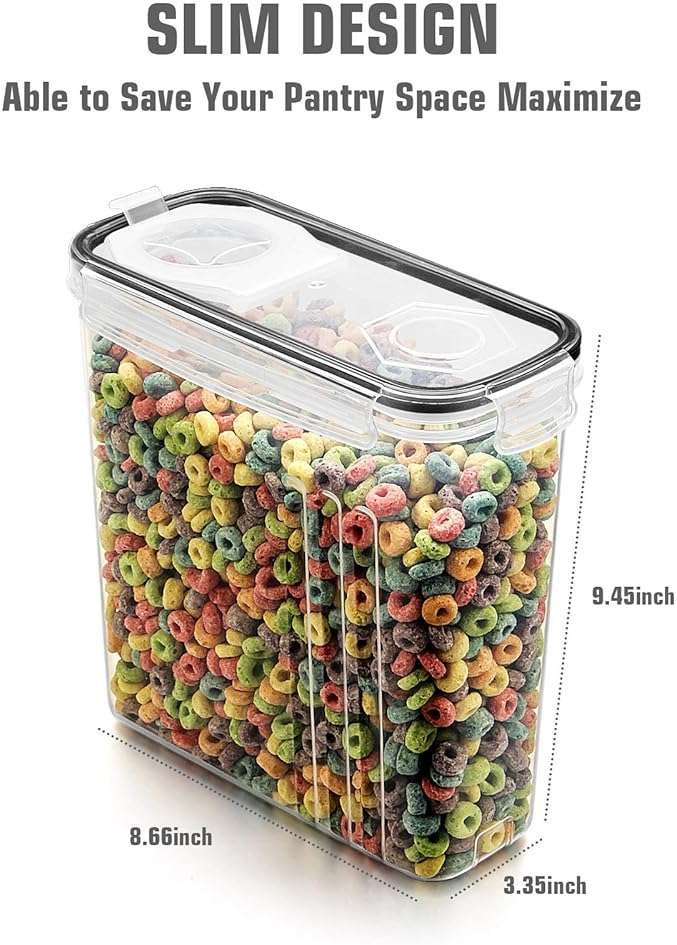 Wildone Cereal Storage Containers Set, Large BPA Free Plastic Airtight Food Storage Containers 4L for Flour, Sugar, 6 Piece Set Cereal Dispensers with 20 Labels & Marker, Black - Image 2