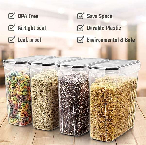 Wildone Cereal Storage Containers Set, Large BPA Free Plastic Airtight Food Storage Containers 4L for Flour, Sugar, 6 Piece Set Cereal Dispensers with 20 Labels & Marker, Black - Image 3