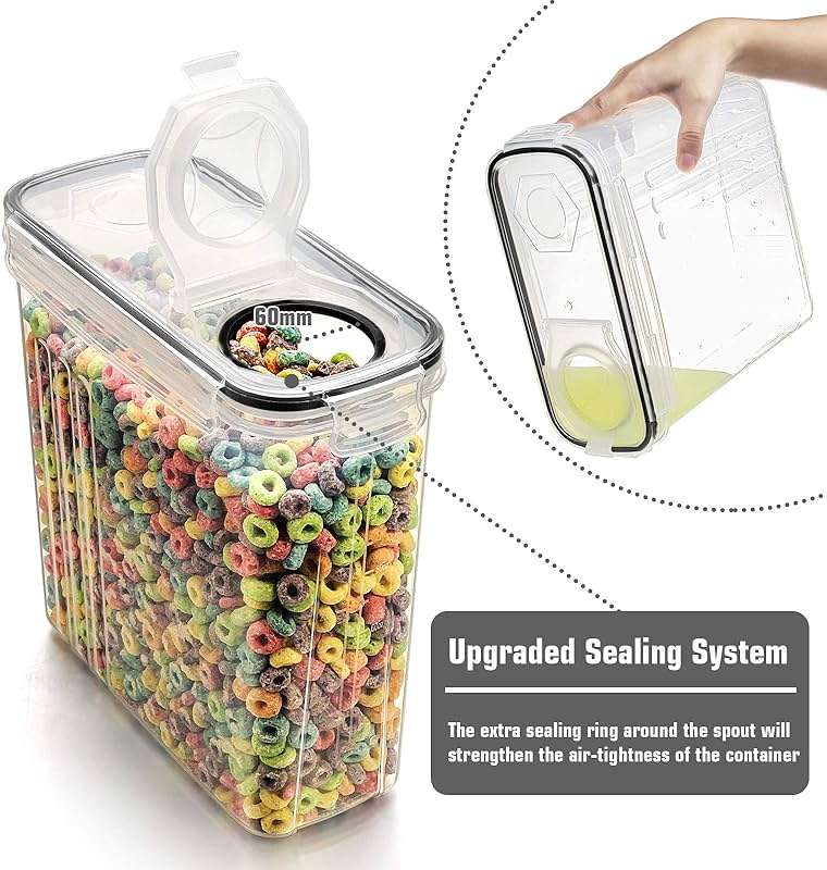 Wildone Cereal Storage Containers Set, Large BPA Free Plastic Airtight Food Storage Containers 4L for Flour, Sugar, 6 Piece Set Cereal Dispensers with 20 Labels & Marker, Black - Image 4