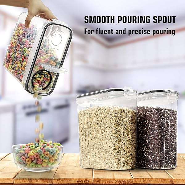 Wildone Cereal Storage Containers Set, Large BPA Free Plastic Airtight Food Storage Containers 4L for Flour, Sugar, 6 Piece Set Cereal Dispensers with 20 Labels & Marker, Black - Image 6