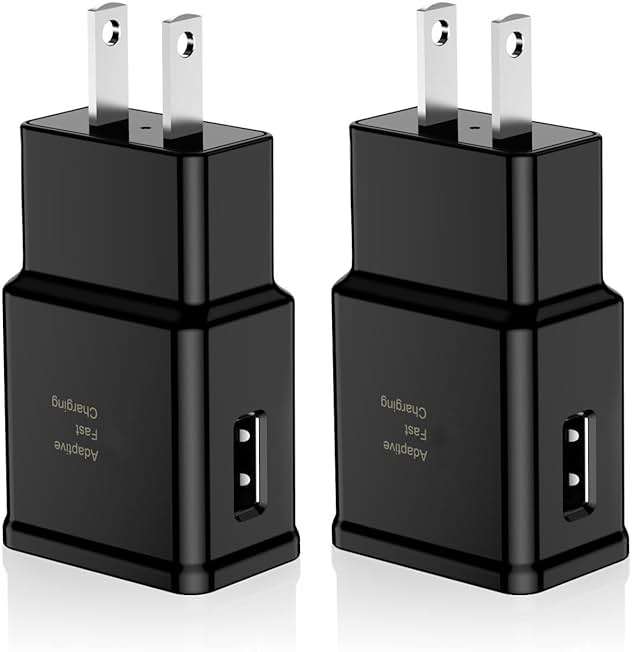 Adaptive Fast Charging Block USB Wall Charger Adapter Fits Samsung Galaxy S25/S24/S23/S22/S22 Ultra/S21/S20/S10/S9/S8/S7/Edge/Note 10 Quick Charge (Black, 2 Pack) - Image 1