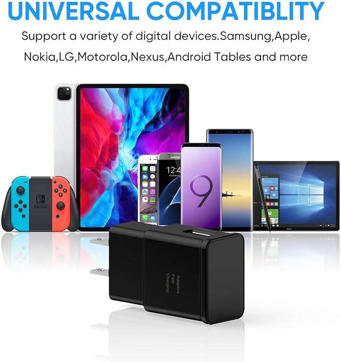 Adaptive Fast Charging Block USB Wall Charger Adapter Fits Samsung Galaxy S25/S24/S23/S22/S22 Ultra/S21/S20/S10/S9/S8/S7/Edge/Note 10 Quick Charge (Black, 2 Pack) - Image 3