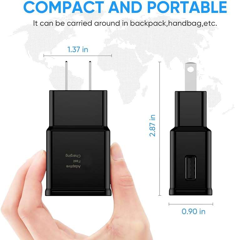Adaptive Fast Charging Block USB Wall Charger Adapter Fits Samsung Galaxy S25/S24/S23/S22/S22 Ultra/S21/S20/S10/S9/S8/S7/Edge/Note 10 Quick Charge (Black, 2 Pack) - Image 4