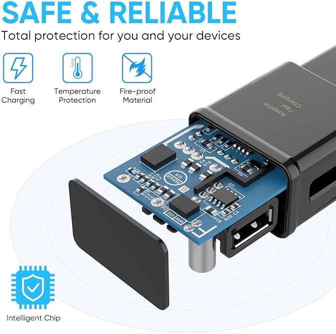 Adaptive Fast Charging Block USB Wall Charger Adapter Fits Samsung Galaxy S25/S24/S23/S22/S22 Ultra/S21/S20/S10/S9/S8/S7/Edge/Note 10 Quick Charge (Black, 2 Pack) - Image 6