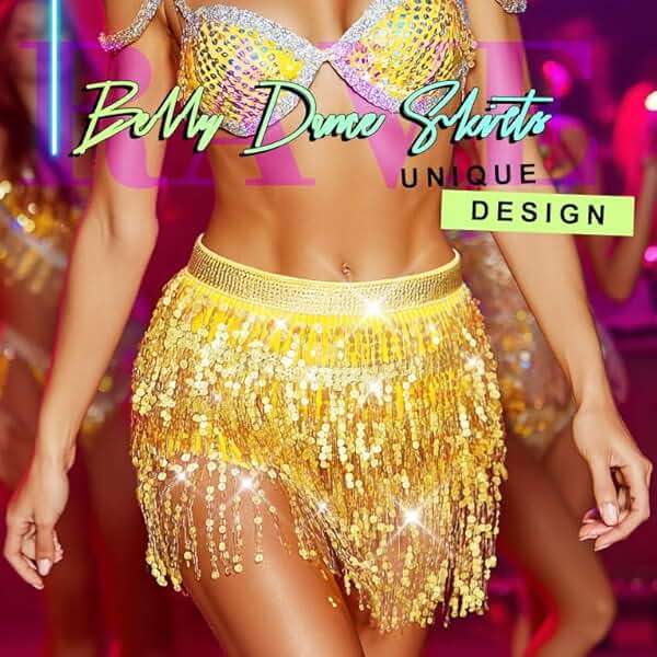 Zoestar Sequin Fringe Skirt Sparkly Tassel Wrap Skirts Belly Dance Hip Scarf Rave Costume for Women - Image 3
