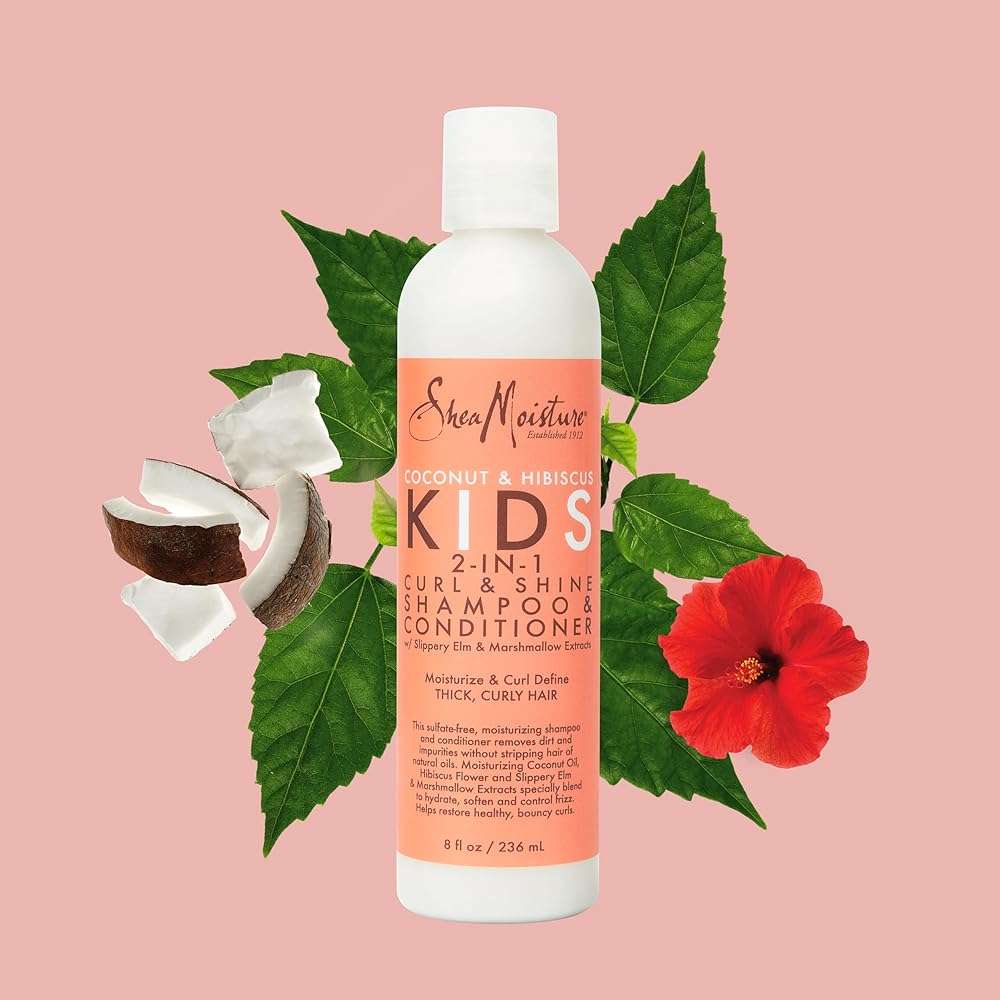 SheaMoisture 2-in-1 Shampoo and Conditioner for Kids Coconut and Hibiscus Coconut Oil for Hair and Dry Curls 8 oz - Image 3