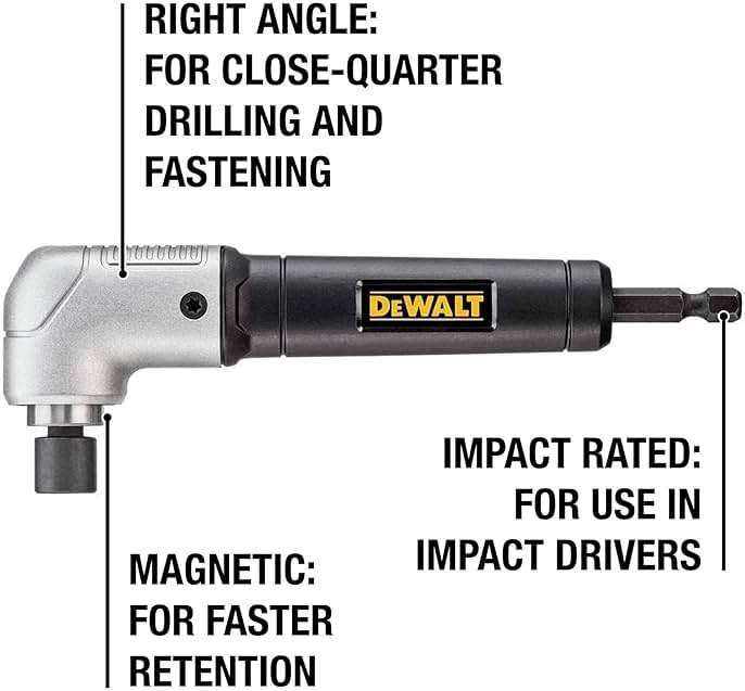 DEWALT Impact Ready 1.5 in Right Angle Drill Attachment, Magnetic Compact Ergonomic 90 Degree Drill Adapter (DWARA120) - Image 6