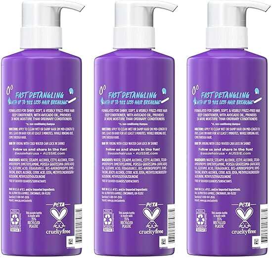 Aussie 3 Minute Miracle Moist Deep Conditioner for Dry Hair, Avocado & Jojoba Oil, Safe for Color Treated Hair, Nourishing Hydration, Silky Shine, Paraben-Free, 16 Fl Oz Each, Triple Pack - Image 8