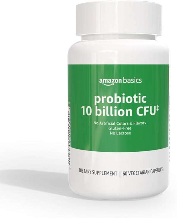 Amazon Basics Daily Probiotic, 10 Billion Active Cultures, Supporting Digestive and Intestinal Health, Capsule, 60 Count, Two Month Supply - Image 1