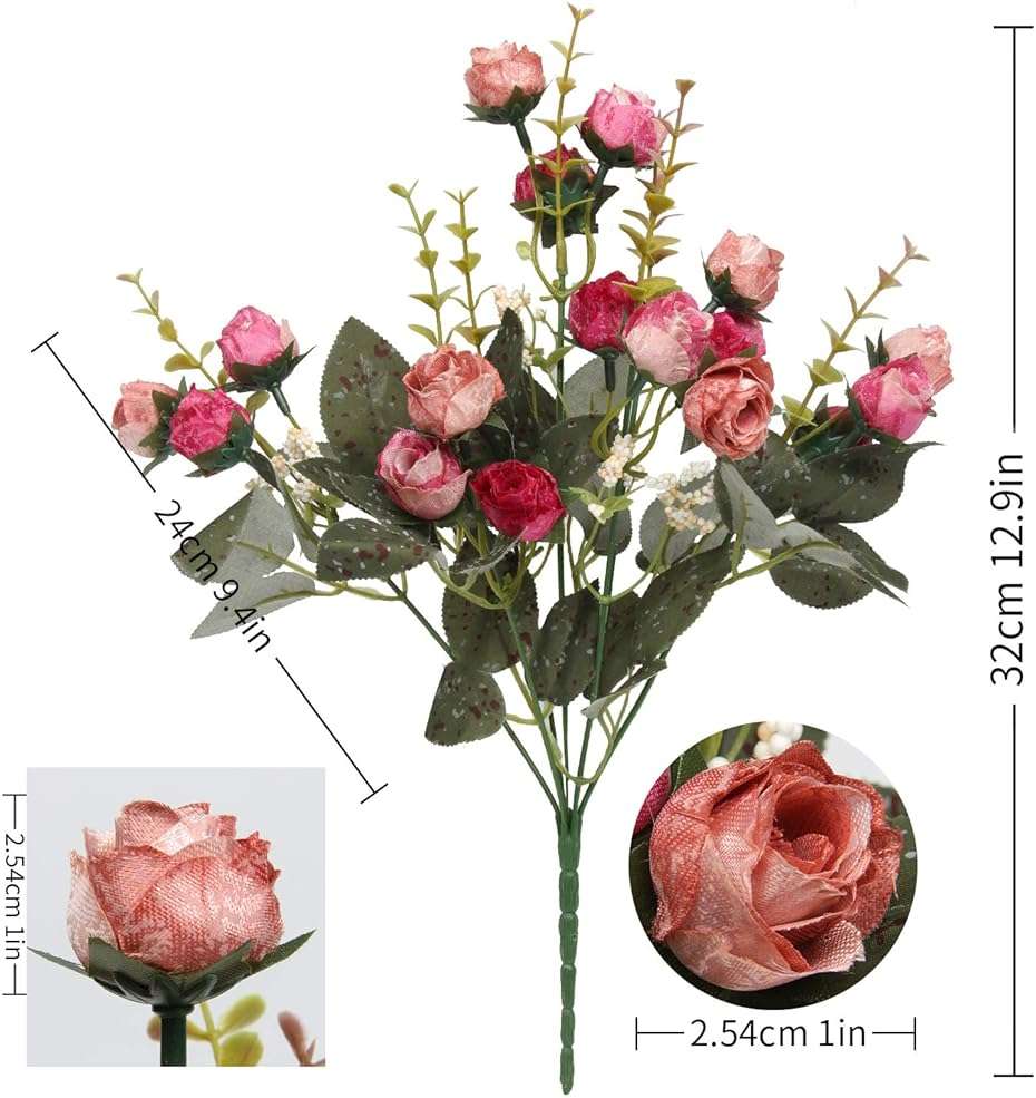 Flojery 21 Heads Silk Rose Bouquet Artificial Flowers Mini Rose for DIY Wedding Bouquets Centerpieces Bridal Shower Party Home Decorations,Pack of 4 （Rose Red） - Image 3
