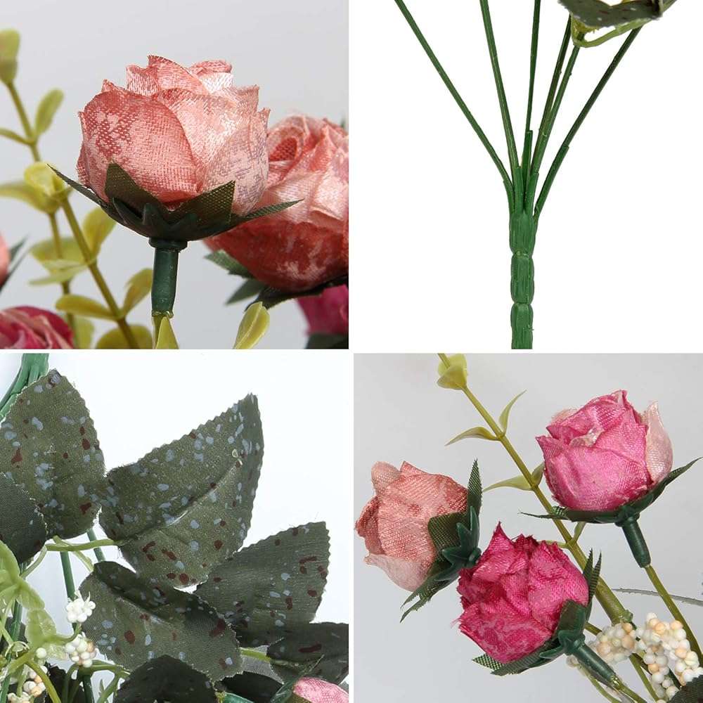 Flojery 21 Heads Silk Rose Bouquet Artificial Flowers Mini Rose for DIY Wedding Bouquets Centerpieces Bridal Shower Party Home Decorations,Pack of 4 （Rose Red） - Image 4