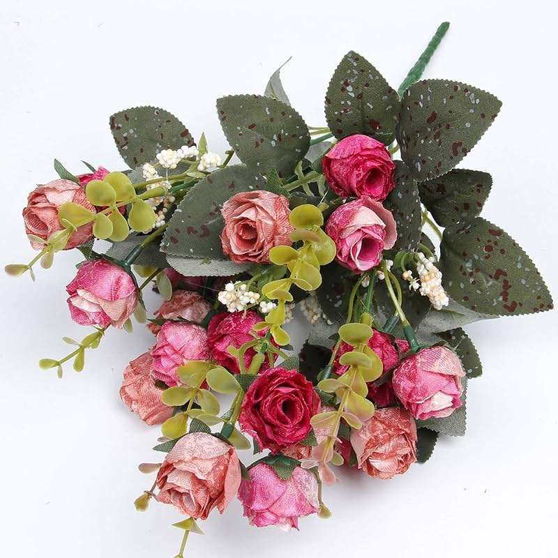 Flojery 21 Heads Silk Rose Bouquet Artificial Flowers Mini Rose for DIY Wedding Bouquets Centerpieces Bridal Shower Party Home Decorations,Pack of 4 （Rose Red） - Image 5