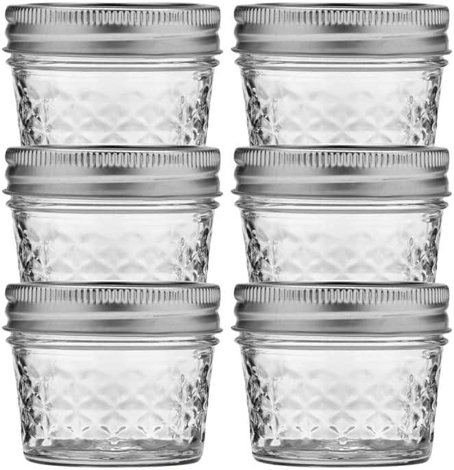 Ball Wide Mouth Quilted Crystal Jelly Jars with Lids and Bands, Used for Canning, Pickling, Juice, Jam, Jelly, Quarter Pint Size (4 Ounce (Pack of 6)) - Image 1