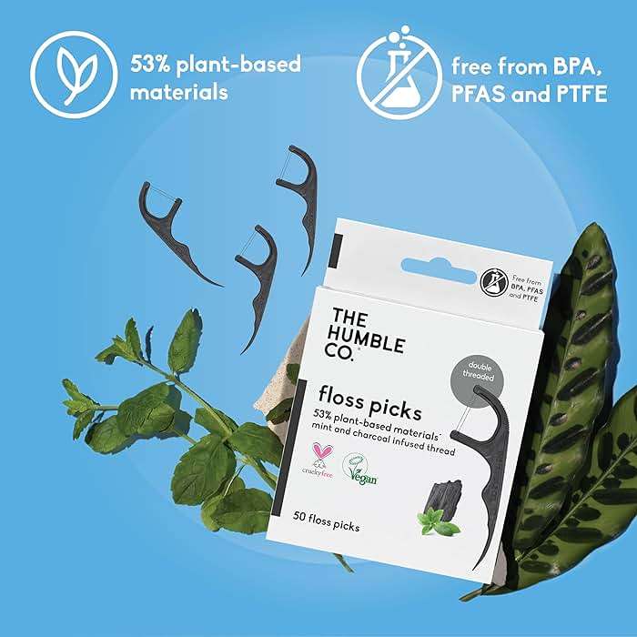 The Humble Co. Floss Picks (200 Count) – Plant Based Dental Floss Picks for Superior Oral Care, Dental Hygiene, and Gum Health, Cruelty Free Tooth Floss Picks (Charcoal, Double Thread) - Image 4