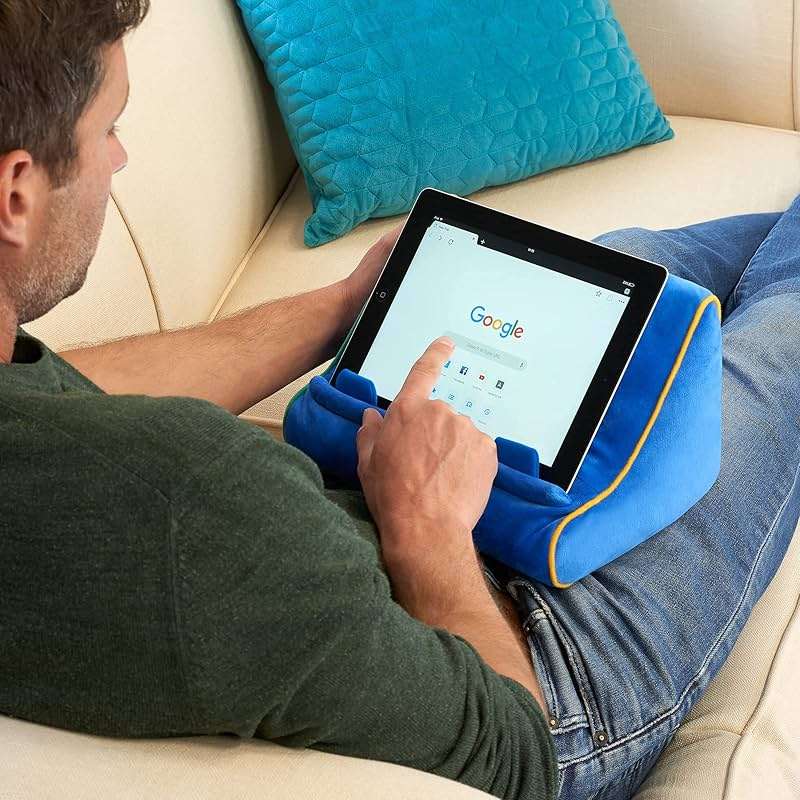 Gifts for Readers & Writers Tablet & Book Stand, Soft Reading Pillow, Book Holder with Pockets for Storage, Suitable for eReader/iPad/Kindle or Galaxy Devices, Book Couch Blue - Image 2
