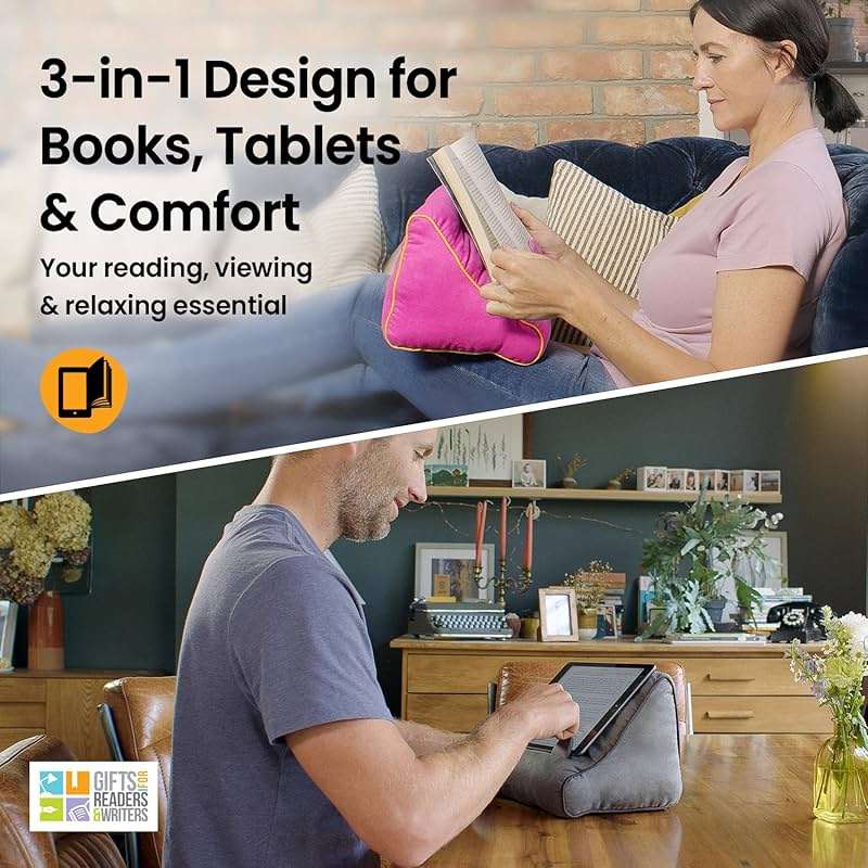 Gifts for Readers & Writers Tablet & Book Stand, Soft Reading Pillow, Book Holder with Pockets for Storage, Suitable for eReader/iPad/Kindle or Galaxy Devices, Book Couch Blue - Image 3
