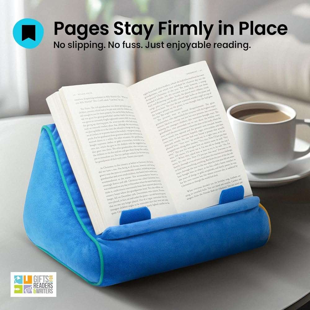 Gifts for Readers & Writers Tablet & Book Stand, Soft Reading Pillow, Book Holder with Pockets for Storage, Suitable for eReader/iPad/Kindle or Galaxy Devices, Book Couch Blue - Image 5