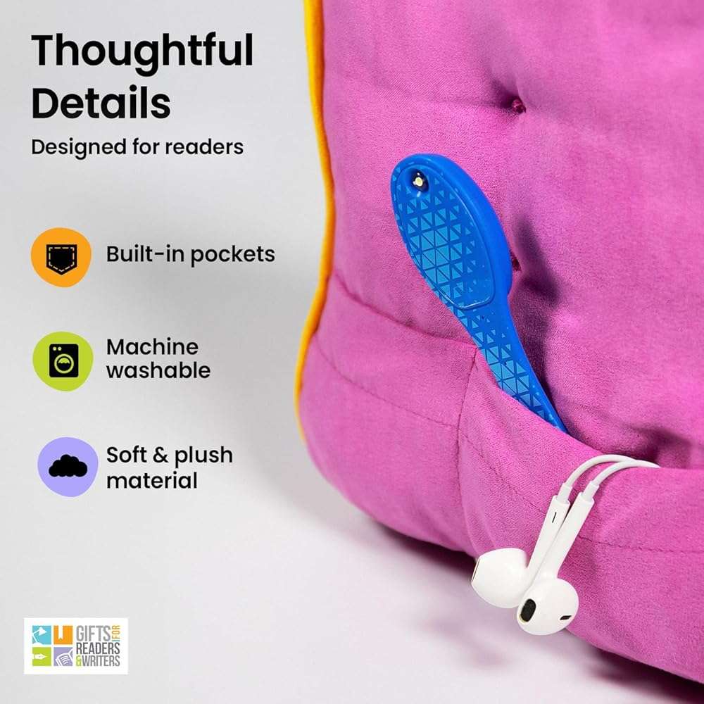 Gifts for Readers & Writers Tablet & Book Stand, Soft Reading Pillow, Book Holder with Pockets for Storage, Suitable for eReader/iPad/Kindle or Galaxy Devices, Book Couch Blue - Image 6
