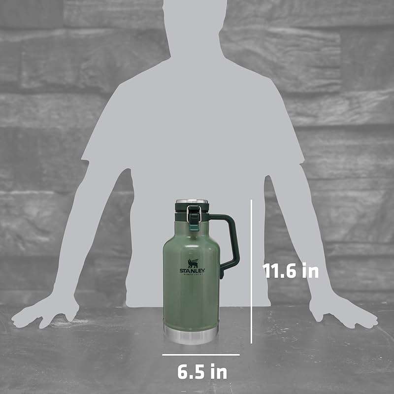 Stanley Classic Easy-Pour Growler 64 oz | Keeps Beer Cold or Coffee Hot | Leakproof Steel Lined Lid and Easy to Carry Handle | Insulated Stainless Steel | BPA-Free | Green - Image 3