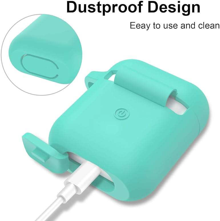SATLITOG Case Cover with Secure Lock Keychain, Protective Silicone Cover Compatible with Apple AirPods 2nd & 1st Charging Case - Mint Green - Image 2