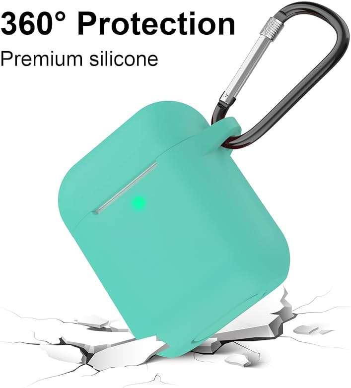 SATLITOG Case Cover with Secure Lock Keychain, Protective Silicone Cover Compatible with Apple AirPods 2nd & 1st Charging Case - Mint Green - Image 3
