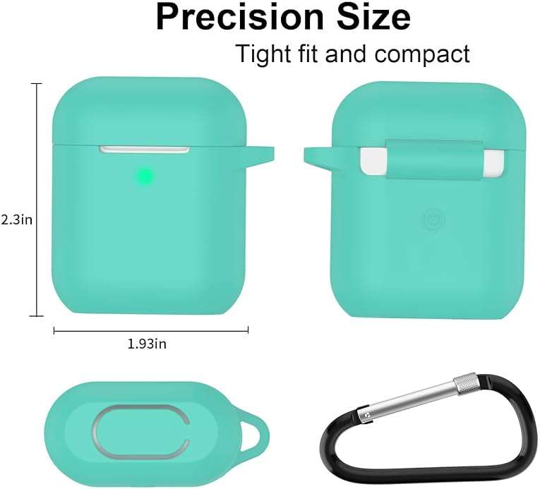 SATLITOG Case Cover with Secure Lock Keychain, Protective Silicone Cover Compatible with Apple AirPods 2nd & 1st Charging Case - Mint Green - Image 4